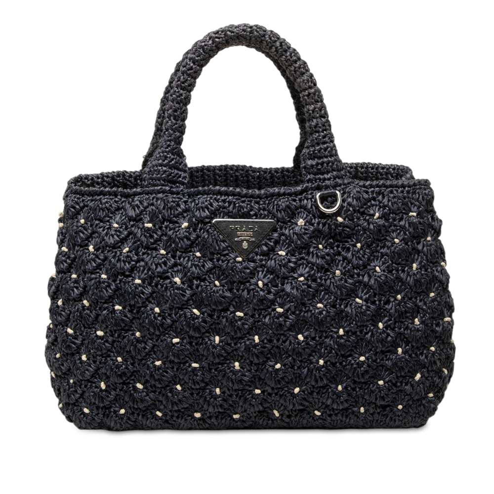 Pre-Loved Prada Raffia Effect Crochet Pois Satchel
